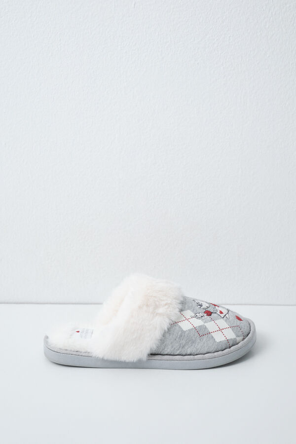 Women'secret Pantoufles en fausse fourrure &agrave; losanges gris