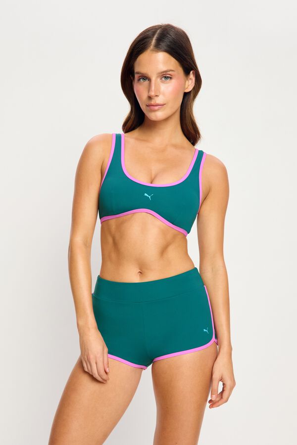 Modibodi Green super flow menstrual swimwear shorts PUMA beige