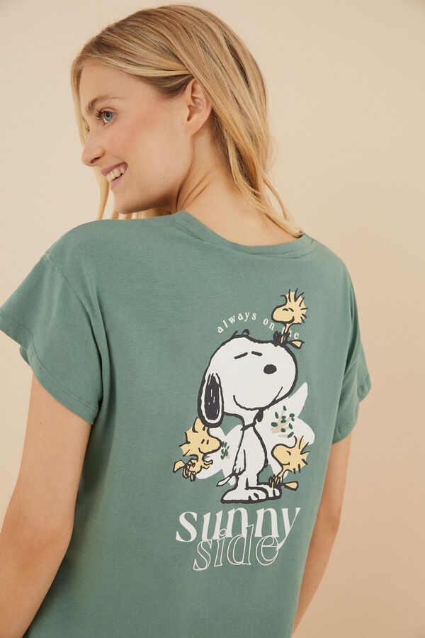 Womensecret Kurzer Pyjama 100 % Baumwolle Snoopy Grün Roh