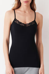 Cotonella Women's thermal vest top with lace straps  black