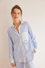 Womensecret SmileyWorld ®-mintás, csíkos, 100% pamut, inges pizsama  kék