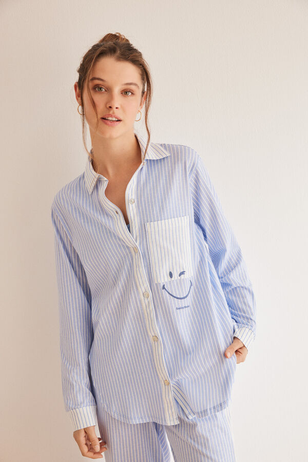 Womensecret Classic striped 100% cotton SmileyWorld ® pyjamas  blue