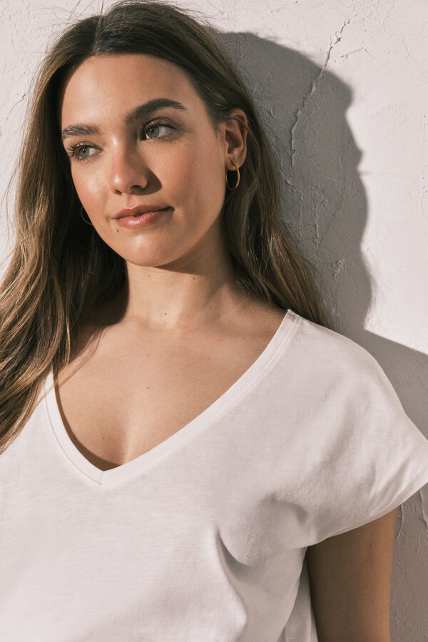 Women'secret White cotton ruched T-shirt beige