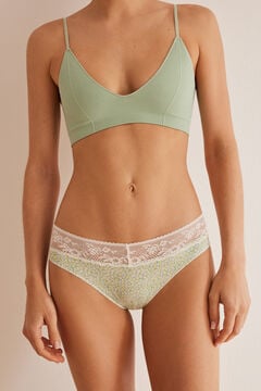 Womensecret Cotton and lace panty with daisy motif green