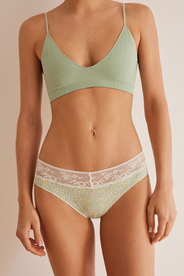 Womensecret Cotton and lace panty with daisy motif green