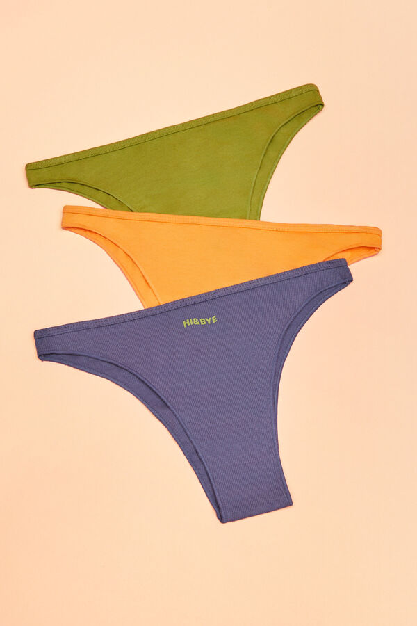 Womensecret Pack 3 braguitas brasileñas algodón verde, azul y naranja blanco