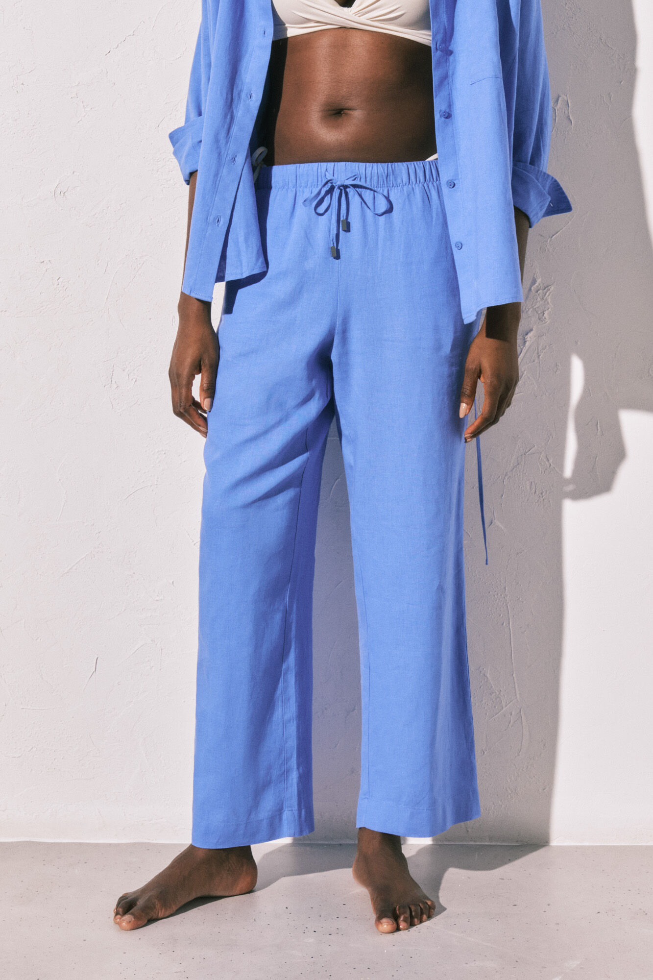 Women'secret Plave dugačke pantalone od lana