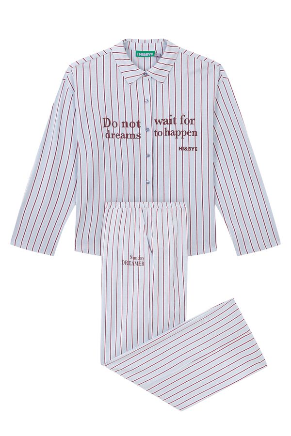 HI&BYE Pyjama long chemise &agrave; rayures bleu clair bleu