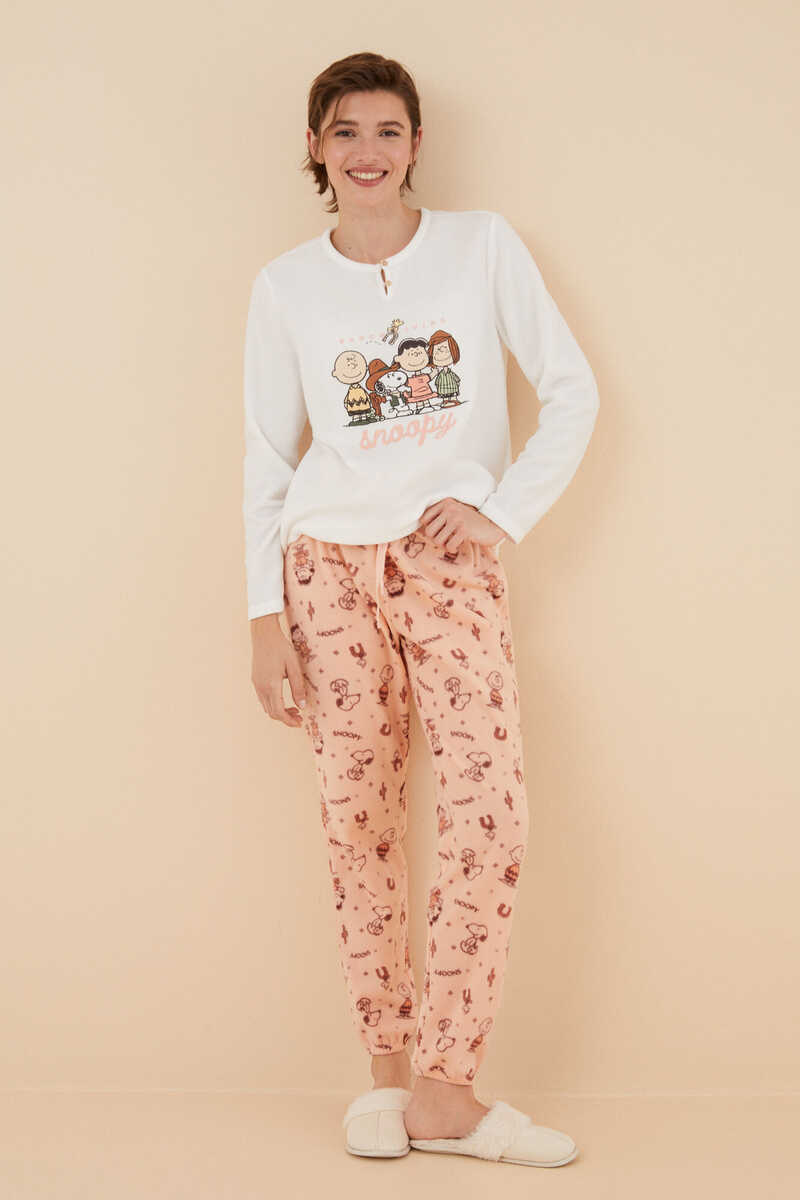 Womensecret Ivory Snoopy fleece pyjamas beige