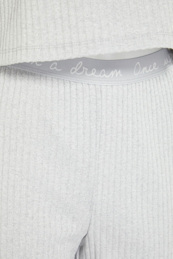 Trendyol Ribbed pyjamas set with elastic details and slogan in grey  grey
