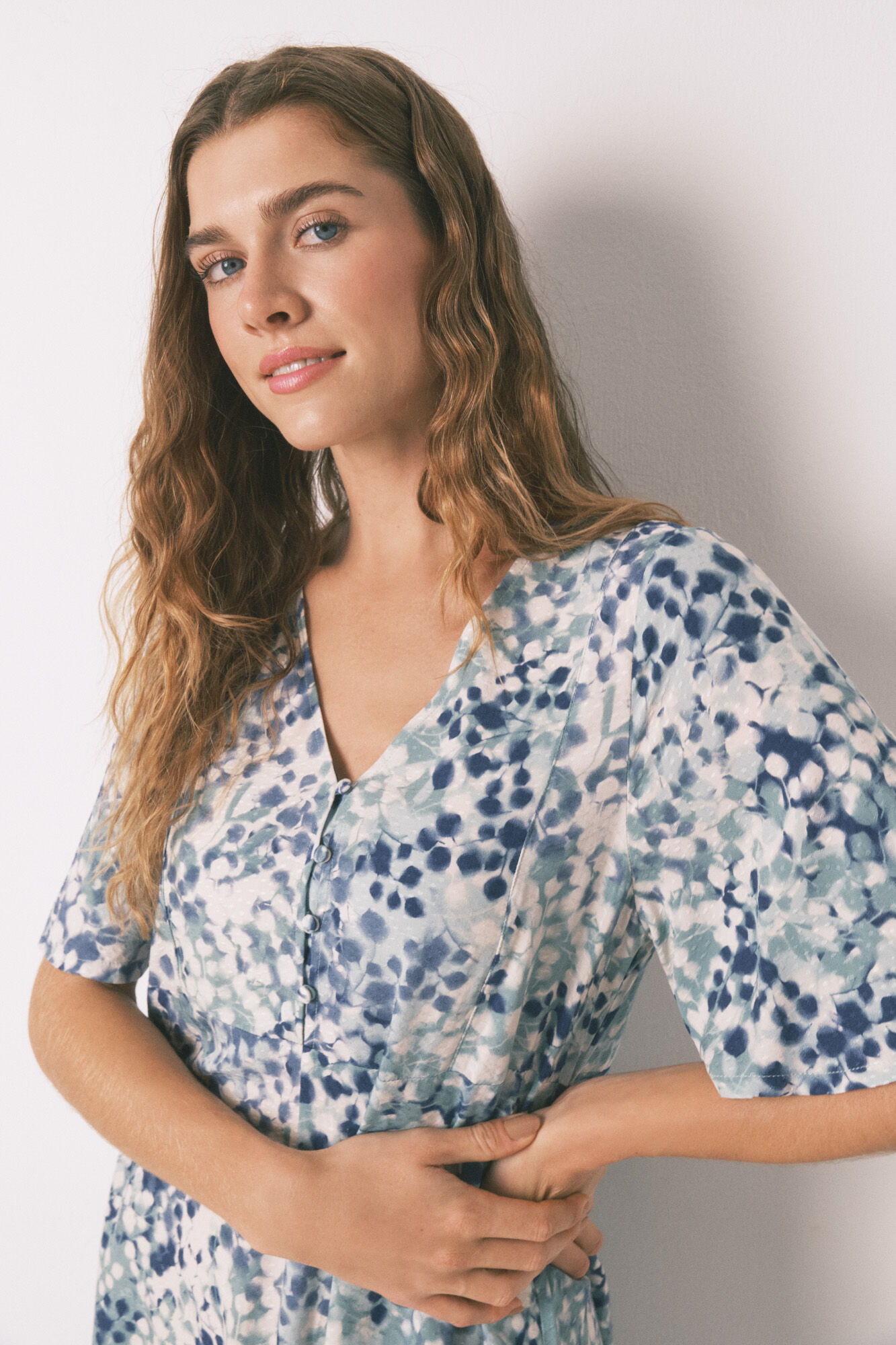 Women'secret Green floral jacquard midi nightgown