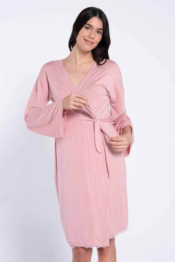 Ohma! Maternity robe with lace on bottom pink