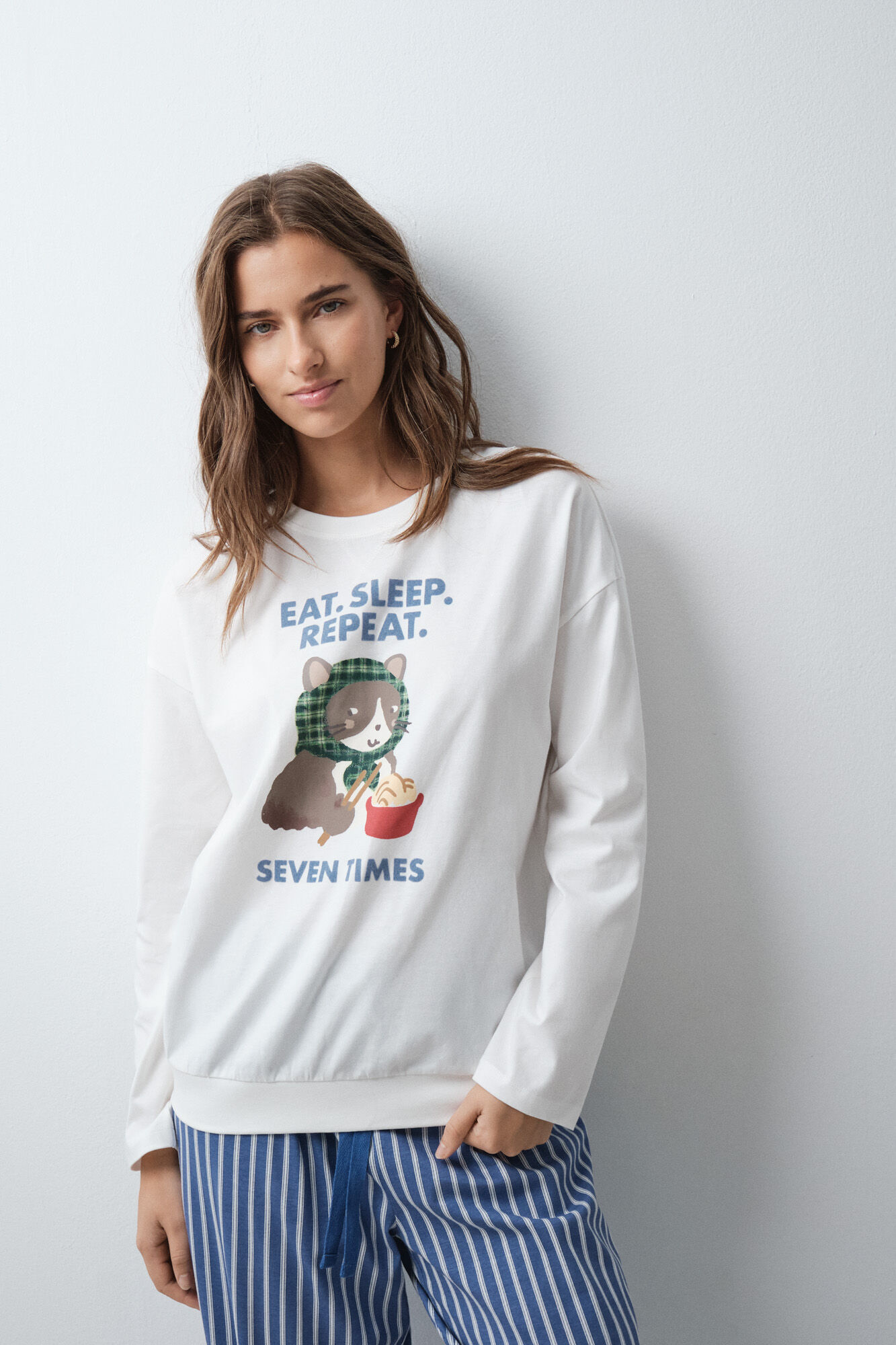 Women'secret Piżama długa bluza z nadrukiem