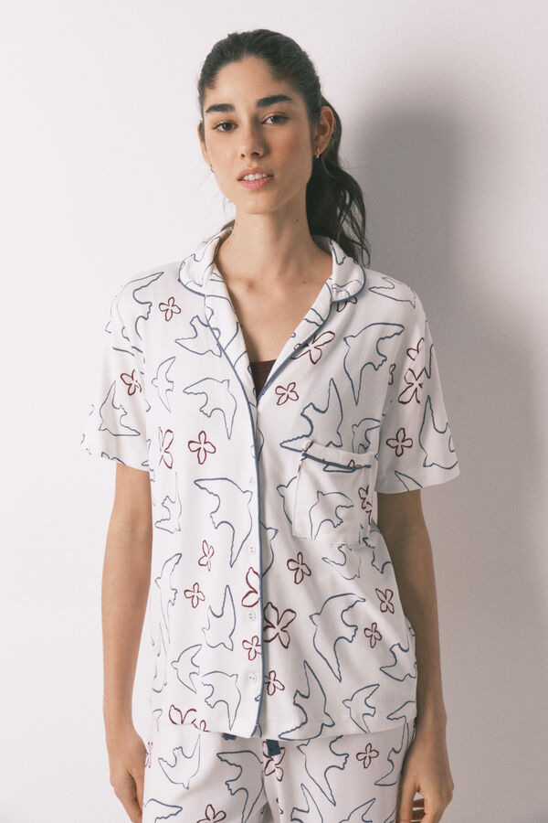 Women'secret White cotton bird print classic pyjamas white