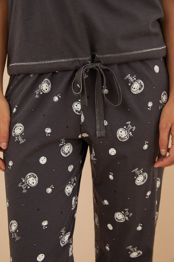Womensecret Kurzärmeliger Pyjama 100 % Baumwolle Snoopy Grau
