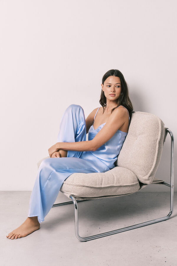 Women'secret Pyjama long en satin bleu bleu