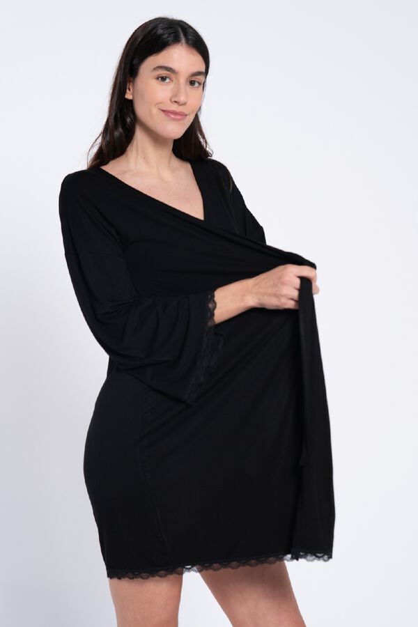 Ohma! Maternity robe with lace on bottom noir