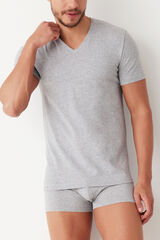 Womensecret Men's short sleeve thermal T-shirt with a V-neck Grau