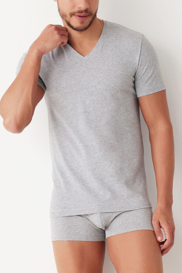 Womensecret T-shirt térmica de homem gola em bico manga curta cinzento