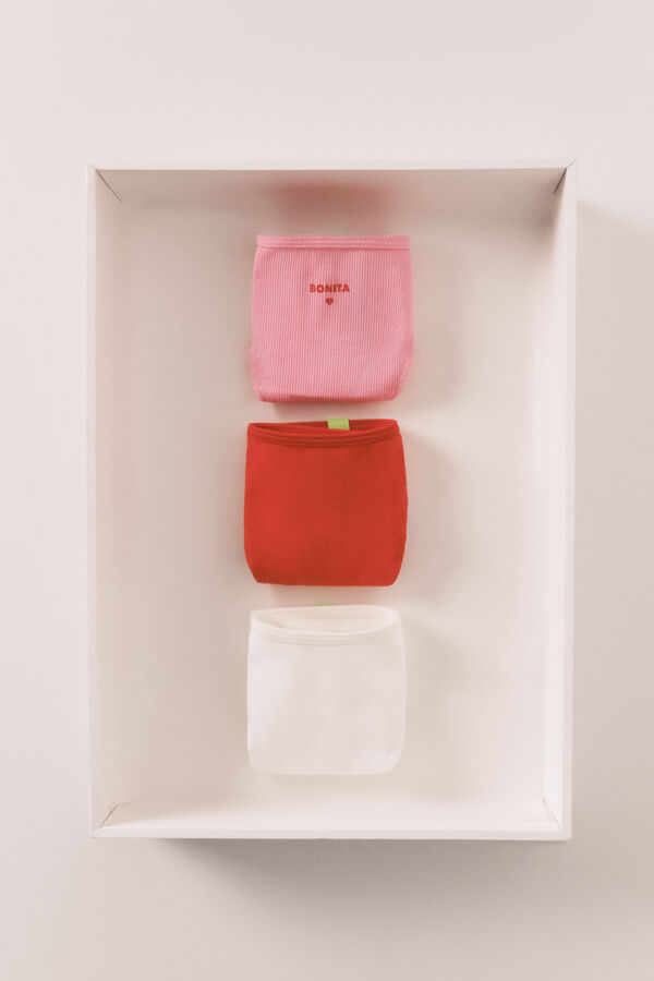 HI&BYE Pink, red, white cotton thong panties 3-pack white