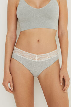 Womensecret Grey printed wide side lace panty grey