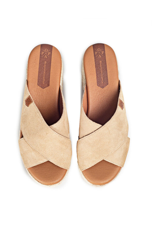 Womensecret Nilo split leather heeled wedge sandal Bež