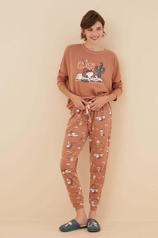 Womensecret Pijama de 100% algodão do Snoopy em castanho-alaranjado cru