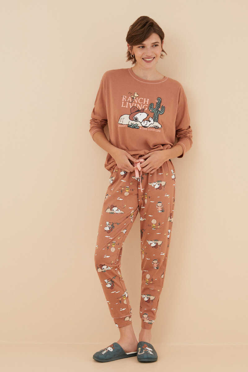 Womensecret Orange brown 100% cotton Snoopy pyjamas nude