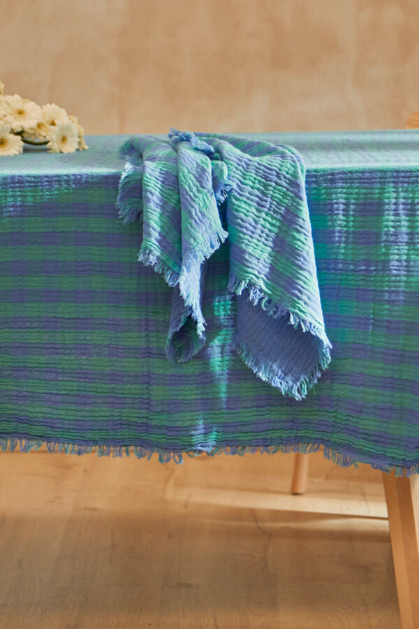 Calma House Nasau blue gingham cotton tablecloth blue
