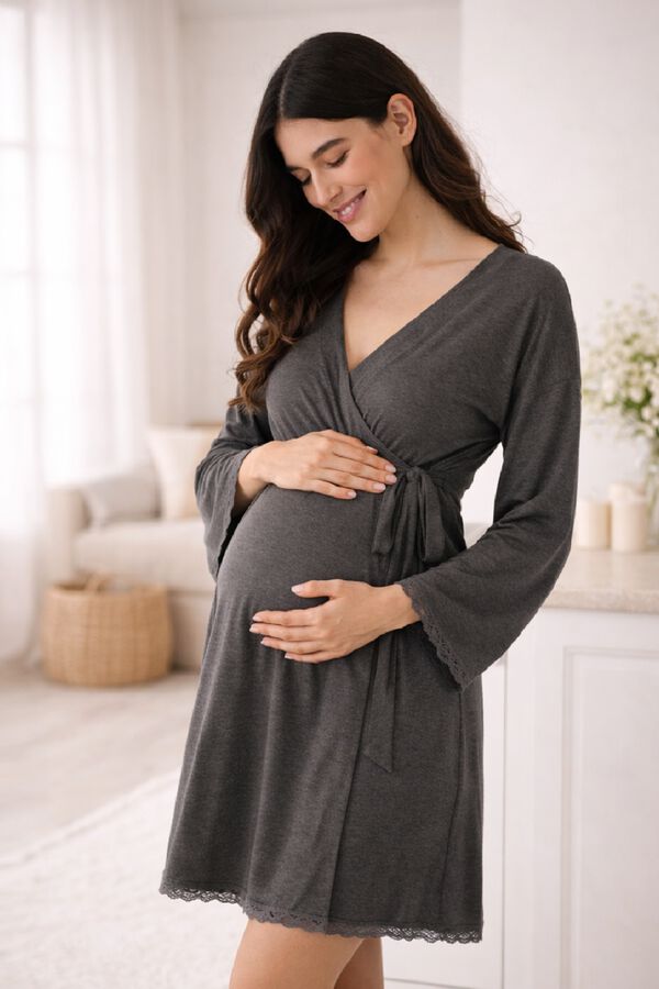Ohma! Maternity robe with matching lace szary