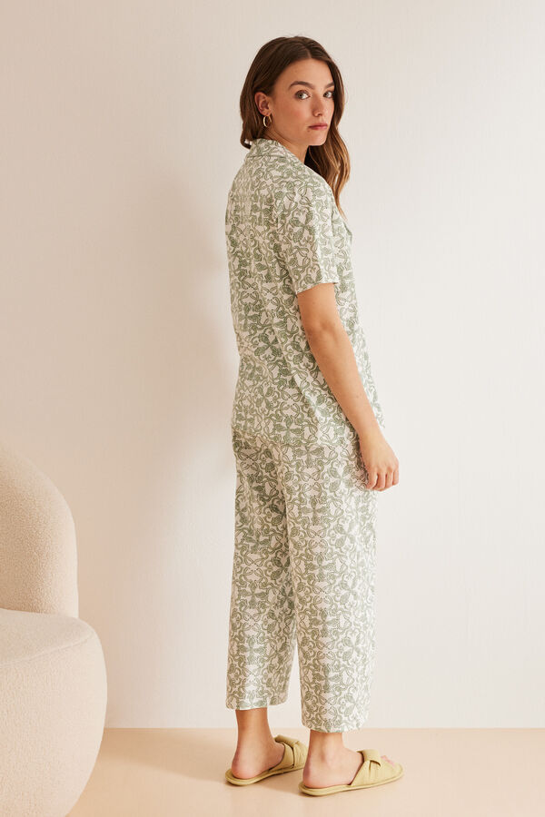 Womensecret Snoopy-mintás, inges pizsama 100% pamutból zöld