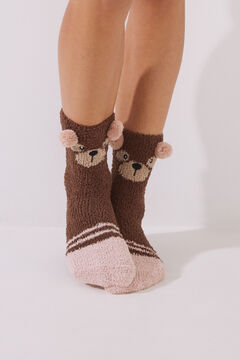Womensecret Brown bear fluffy fur socks nude