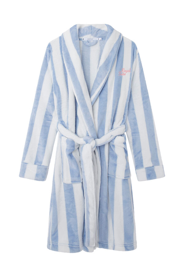 Womensecret Blue striped fleece robe blue
