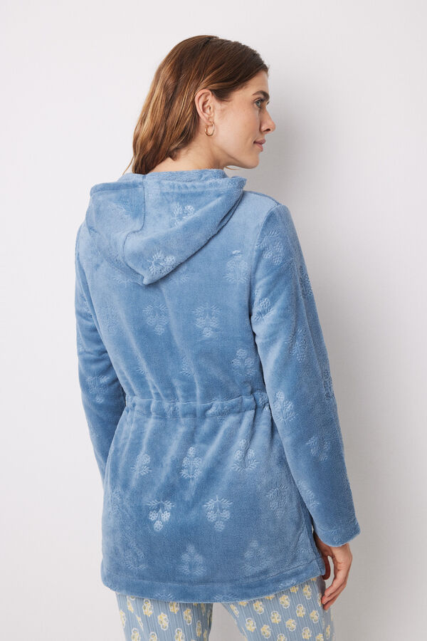 Womensecret Short blue floral fleece fleece robe blue