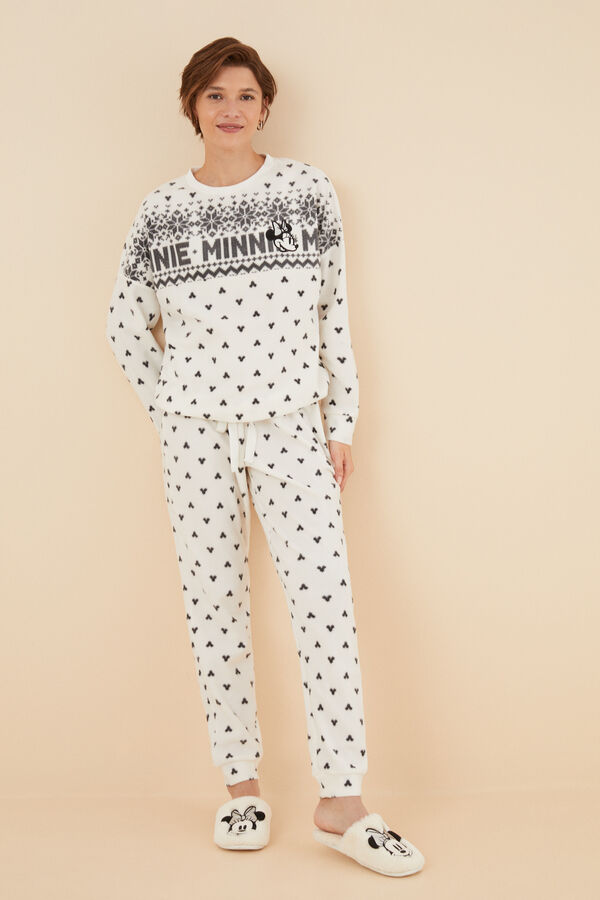 Womensecret Pijama largo polar Minnie Mouse blanco