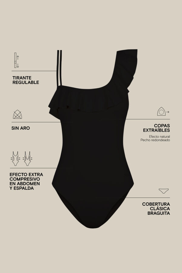Womensecret Black asymmetric slimming swimsuit black