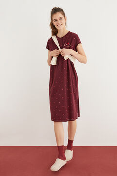 Womensecret 100% cotton midi nightgown with mini hearts red