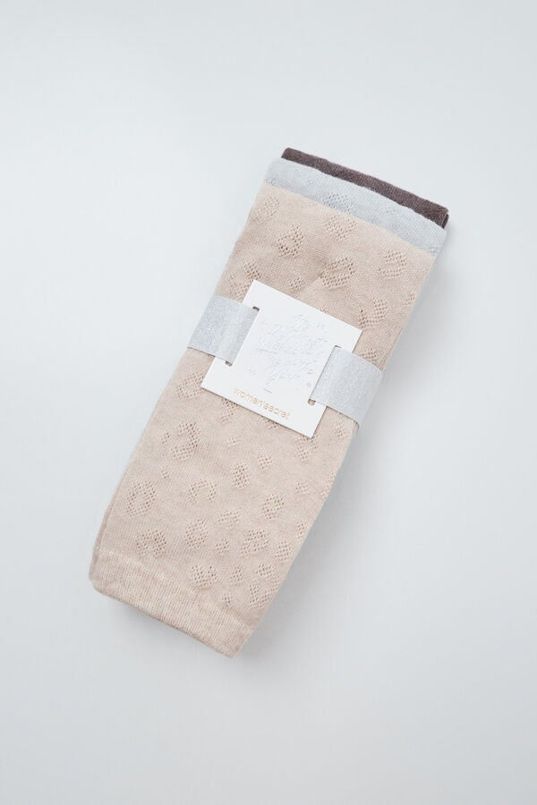 Women'secret Brown animal print 3 pack long socks nude