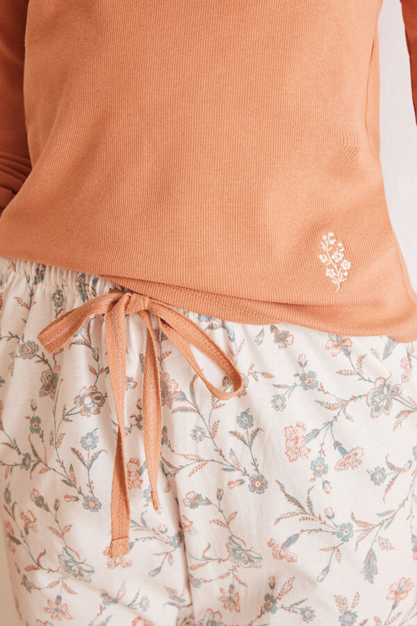 Womensecret Pijama largo algodón naranja flores naranja