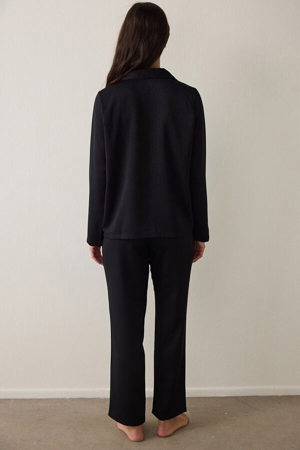 Penti Fleur Satin Ls Shirt Pant Set black