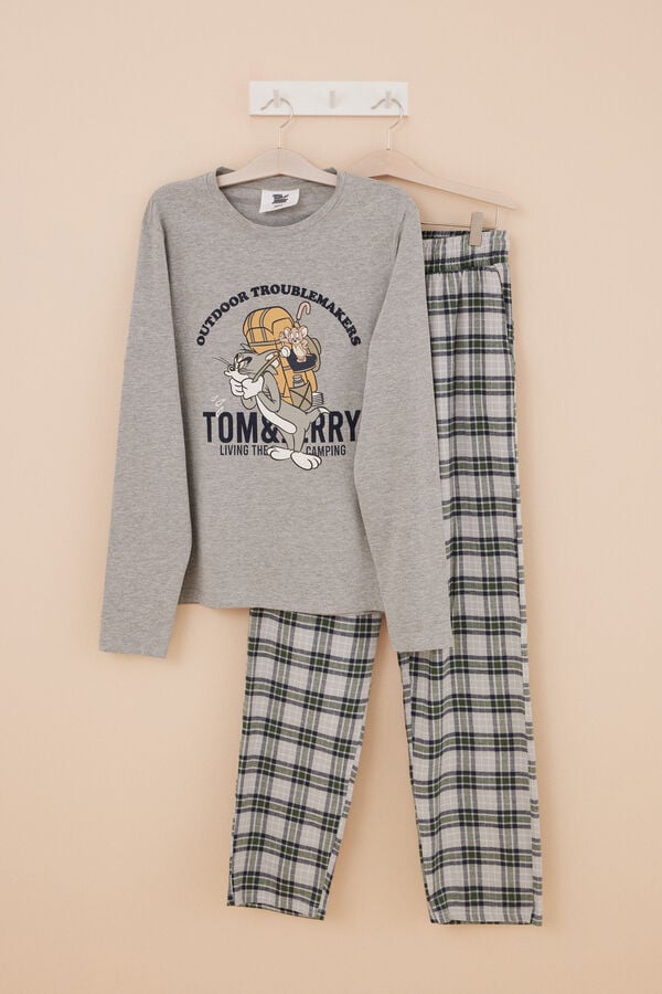 Womensecret Pyjama lang Herren 100 % Baumwolle Tom und Jerry Grau