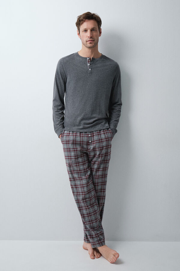 Women'secret Grey cotton plaid long pyjamas grey