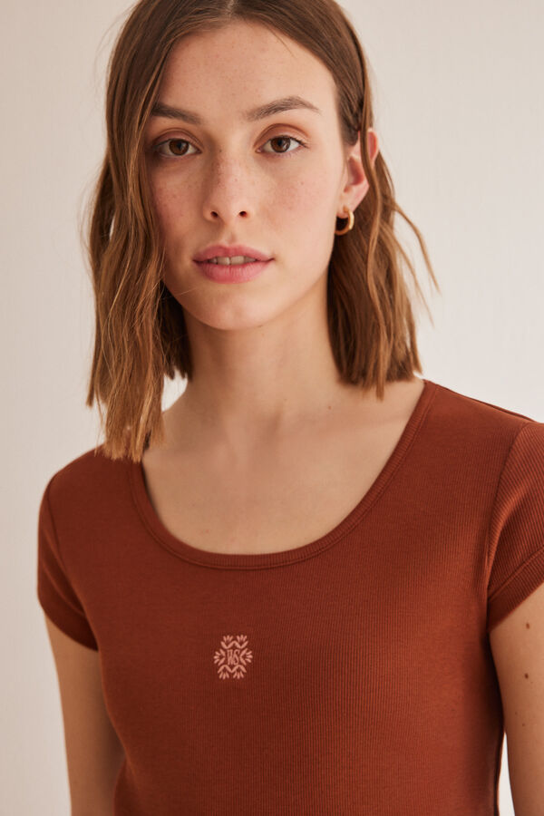Womensecret T-shirt coton marron nude
