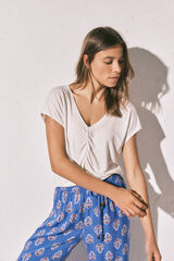 Women'secret Beige viscose linen short T-shirt beige