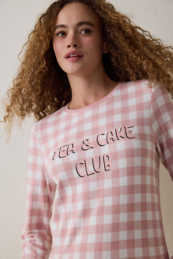 Penti Conjunto de pijama de cuadros con cuello redondo Tea Club. rosa