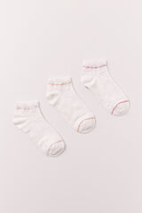 Women'secret Lot de 3 chaussettes courtes &agrave; rayures contrast&eacute;es blanc