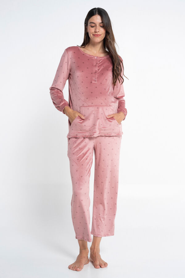 Ohma! Conjunto pijama terciopelo estampado rosa