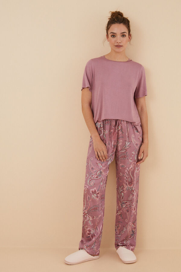 Womensecret Pink pyjamas with a short-sleeved top and floral bottoms in satin viscose pink