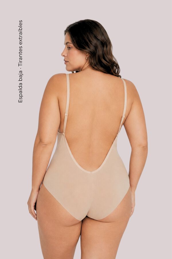 Ivette Bridal Backless bodysuit with deep nude neckline brown