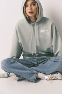 HI&BYE Green cotton fleece hooded sweatshirt